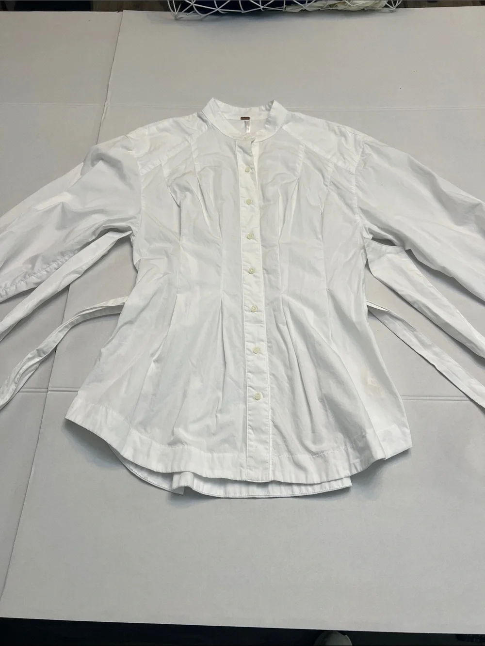 FREE PEOPLE WOMEN’S WHITE ABBEY BUTTON UP LONG SLEEVE COTTON SHIRT WRAP TIE XS